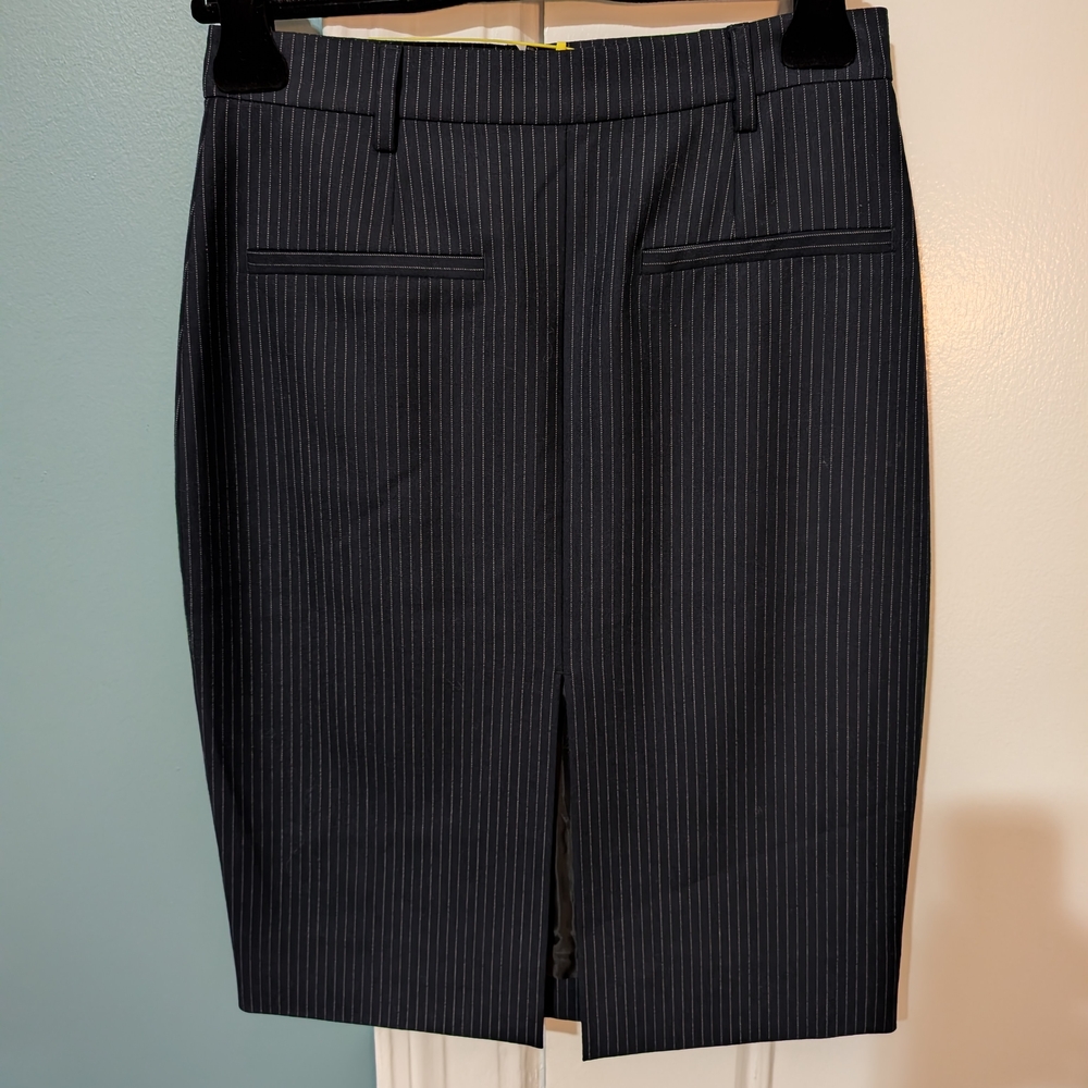 Anine Bing Classic Kora Navy Pinstripe Pencil Skirt, Size Small, New